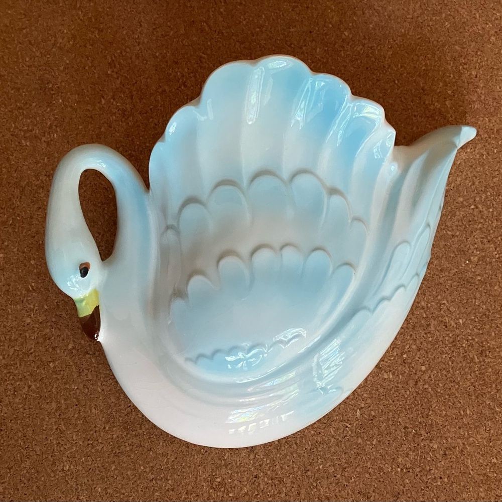 Vintage Blue and White Swan Wall Pocket